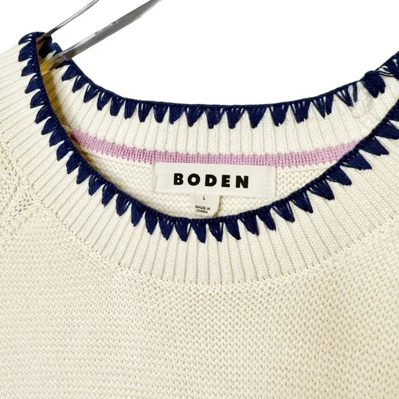 NWOT Boden Lena Cream Stitch Detail Jumper Women’s Bishop Sleeve Sweater Sz L - Picture 2 of 12